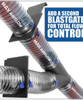 Image showing ABS plastic blast gates with dual ports for 4 inch hoses in a dust collection system, maximizing airflow control.