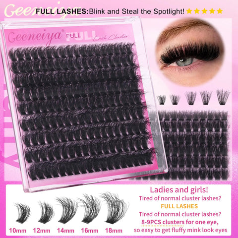 5 Styles Lash Clusters Kit With Volume Mega Full Bottom Spike Extensions Lash Bond And Seal Remover Tweezers Brush displayed