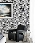 Dope Gothic Peel And Stick Wallpaper With Sugar Skull Floral Pattern For Bedroom In Black And White Removable Accent Wall Decor