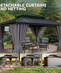 10x12 Ft Hard Top Aluminum Frame Gazebo With Double Roof Canopy For Patios Backyards Decks And Lawns Gray Built To Last With Curtains And Netting Weatherproof Metal Shelter For Outdoor Gatherings And Relaxing Moments