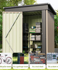 5x3 Ft Outdoor Storage Shed With Sloped Roof And Lockable Door Heavy Duty Metal Construction For Backyard, tools inside.