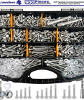 900 Piece Stainless Steel Self Tapping Screws Set With Hex Washer Head Self Drilling Sheet Metal Screws Assortment Kit With Rubber Washers Included Sizes 8 10 12 Beefy Quick Heavy Duty Metal Projects in open plastic storage case