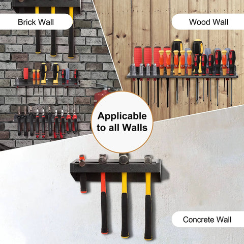 Metal Wall Mounted Tool Organizer Set for Workshop, Space Saving Screwdriver and Hammer Racks, Pliers Holder, Installed