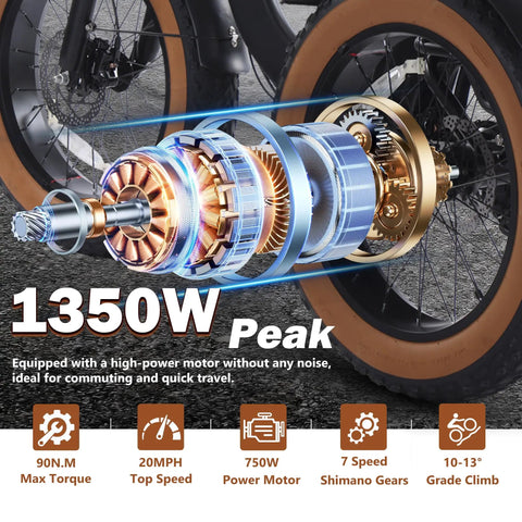 Close-up of motor and rear wheel on Electric Tricycle For Adults Foldable 3 Wheel With 1350W Peak Motor And 48V 15.6Ah Removable Battery