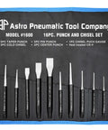 16 Piece Punch And Chisel Set With Taper Punches Cold Chisels And Pin Punches displayed in storage case