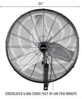 Beefy 24 Inch Outdoor Wall Mount Fan With 6800 CFM Airflow 80 Degree Oscillation for large spaces