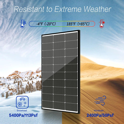 Heavy Duty 100 Watt Solar Panel Featuring Top Shelf N Type Cells And 16 Busbars for extreme weather resistance in snow and wind.