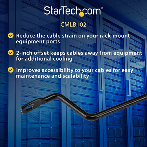 Close-up of 10 Pack Horizontal Lacing Bars With 2 Inch Offset At 75 Degrees for 19 Inch Server Rack in data center.