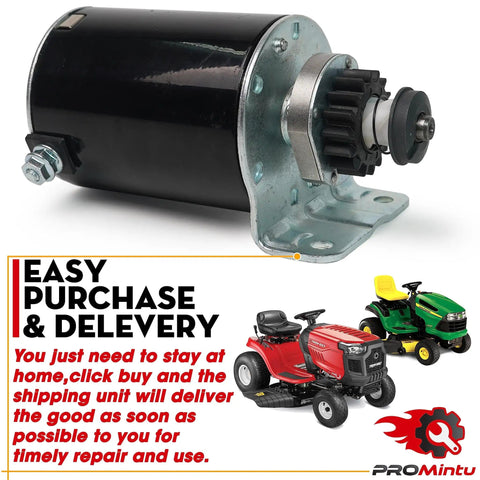Beefed Up Drop In Starter Motor Replacement for John Deere Riding Lawn Mower GX85 and D Series Models, shown with mowers.