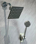 6 Inch High Pressure Rainfall Shower Head With Handheld, Stainless Steel Square Chrome Shower Head and Hose, wall mounted