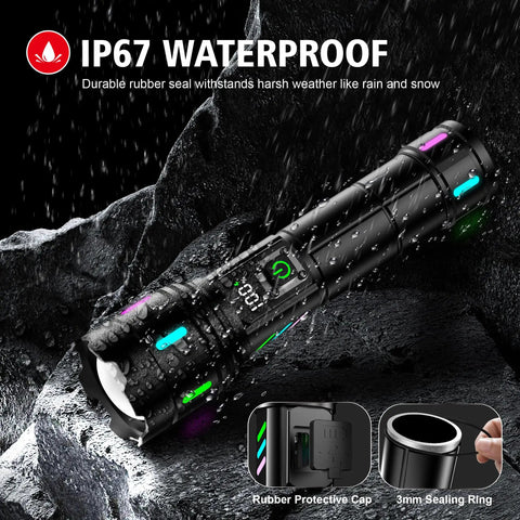 IP67 waterproof Beast Mode 20000 Lumen LED Flashlight With 30W Power LCD Display USB C 3937ft Beam 12 Hour Run Time