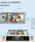 Ultra Fast Money Counter With 2 Point Counterfeit Check Multicurrency Support, LCD display, 100-dollar bill detection view