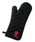 Barbecue Grill Mitt Black Cotton with Red Kettle Embroidery Foldable Cuff One Size Fits Most Padded Heat Shield for Safe Grilling