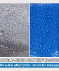 Water droplets on silver and blue surfaces of Two Pack 3 By 4 Feet Waterproof Tarp Set 7.5 Mil Heavy Duty Poly Tarpaulin. Double-sided protection.