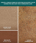 Level Up Your Patio Game With This Hassle Free Semi Transparent Decorative Stain Evening Mesa One Gallon color samples Adobe Dune and Red Bluff.