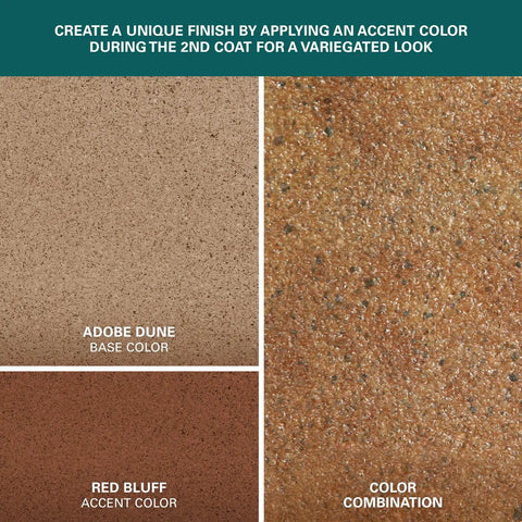 Level Up Your Patio Game With This Hassle Free Semi Transparent Decorative Stain Evening Mesa One Gallon color samples Adobe Dune and Red Bluff.