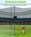 Backyard Batting Cage Net 55 Feet for Baseball and Softball Enclosed Training Heavy Duty Outdoor Pitching and Team Practice Net Only Weather Resistant Black, showing spacious design with player inside.