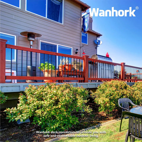Outdoor deck with Sturdy 304 Stainless Steel Deck Railing Connectors For 1.5x3.5 Inch Wood Handrail And Stair Brackets Black Finish