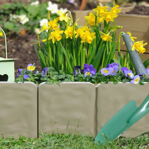 10 Piece Outdoor Garden Edging Border Set With Interlocking Stone Trim And Stakes For Flower Beds And Walkways 8 Foot
