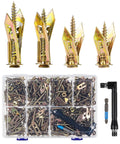 Self Drilling Drywall Anchor Kit With Screws Heavy Duty Zinc Alloy Hollow Wall Anchors For Sheetrock Plasterboard No Drill Self Tapping Anchors Set 420 Pieces Four Length Options For Thick Or Thin Fixtures kit with assorted anchors, screws, and drill bit