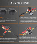 Yuesstloo 19-piece turbo leak tester kit with pressure gauge; front view showing adapters, T-connector, and hoses
