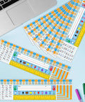Self Adhesive Classroom Nameplates With Alphabet Chart, Numbers And Addition Chart, Shapes And Colors, Desk Tags Displayed