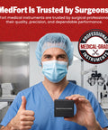 MedFort medical-grade instruments with a surgeon holding a box, showcasing quality and dependability in a surgical environment.