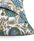 Block Print Asparagus Green Pillow Covers 16x16 Set of 2, folded cotton pillow cover with floral pattern