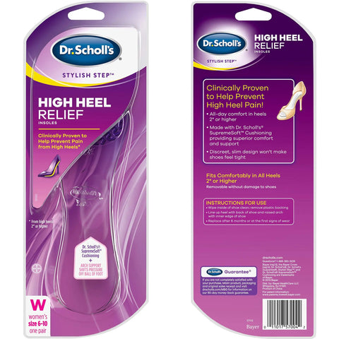 Stylish Step High Heel Relief Insoles For Women With Foot Pain Ultra Soft Gel Arch Support Clear Discreet Design Size 6 To 10 2 Count Pack