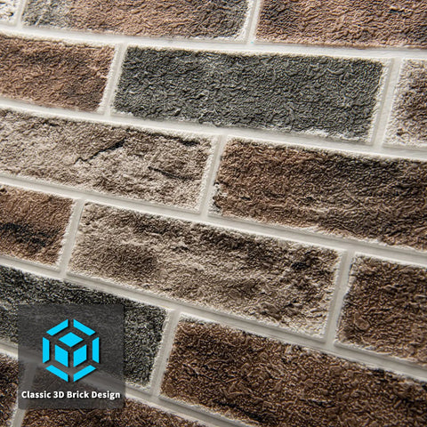 Peel And Stick Faux Brick 3D Wall Panels 10 Pack 52.5 Sq Ft In Gray Brown texture close-up showing realistic brick design