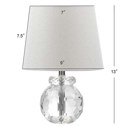 Eunice 13-Inch Crystal Table Lamp With Clear And Off-White Finish, Slick Contemporary Mini-Profile Accent Light For Living Room Or Bedroom, LED Bulb Included