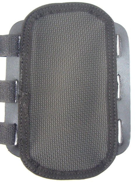 Close-up of RailRest Mini Cheek Pad for thin rail rifles and collapsible stocks, adjustable height, black non-slip surface.