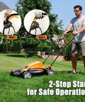 Electric Lawn Mower With 12 Amp Motor 19 Inch Deck 2 In 1 Mulch Or Side Discharge Six Cutting Heights in use on a lawn