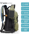 Side view of 22L Hiking Hydration Backpack with Leakproof Water Bladder, Phone Pocket, Weatherproof Zippers, Trekking Pole Holders.