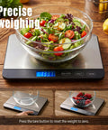 Big Ol Digital Kitchen Scale 44Lb/20Kg With 1g/0.1oz Precision, displaying salad bowl, stainless steel and glass platform