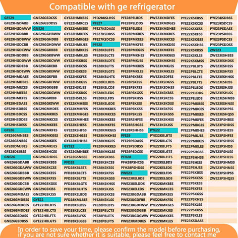 Compatibility chart for Beefed-Up OEM Refrigerator Evaporator Fan Motor WR60X26866 Replacement with GE refrigerator models.
