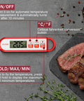 Digital Meat Thermometer With Instant Read In 1 To 2 Seconds Waterproof Food Thermometer With A 5.1 Inch Extra Long Probe next to steak