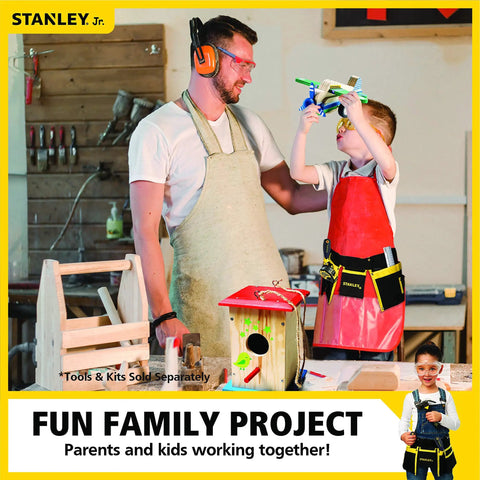 Father and child enjoying a DIY project with Junior Tool Belt Set For Kids Ages 5 And Up With Realistic Play Tools And Tough High Strength Fabric In Mixed Colors For Safe Imaginative DIY Fun That Feels Kid Friendly And Hands On Learning