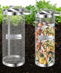 Metal Worm Compost Bin Set For Outdoor Gardens And Kitchen Waste Recycling Durable Two Piece Outdoor Bin With Perforated Sides And Lid Silvery Finish For Backyard Composting