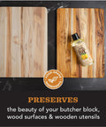 Image of Food Grade Perfect Pair Mineral Oil And Carnauba Wax Set For Cutting Boards And Butcher Blocks displayed on wooden boards.