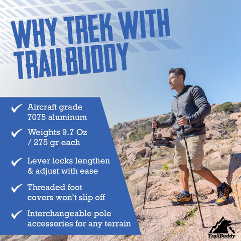 Lightweight 7075 Aluminum Trekking Poles For Men Women And Seniors Collapsible Hiking Sticks image on rocky terrain