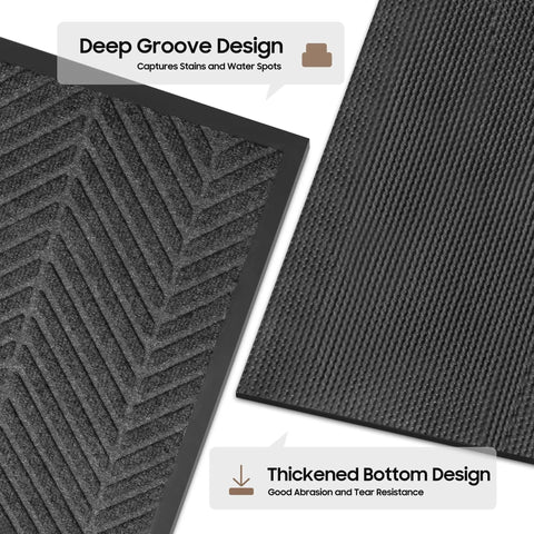 Close-up of Heavy Duty Door Mat 3Ft By 6Ft Striped Brush Entrance Rug With Rubber Backing showing deep groove and thickened bottom design.