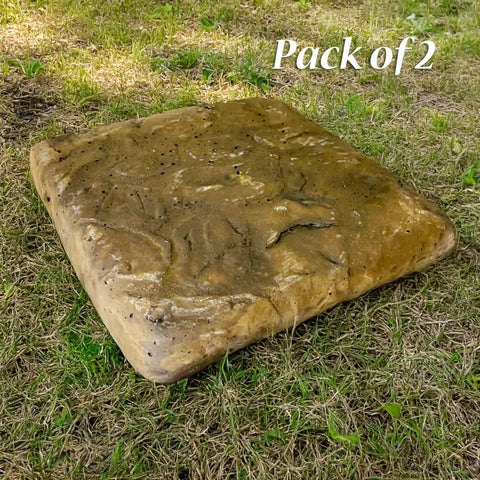 Java Stonework Stepping Stones Pack Of 2 Durable Concrete Pavers With Textured Cobblestone Finish on grassy surface
