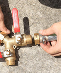 Solid Brass Garden Hose Fittings Female Three Quarters Inch GHT Barb Adapters Pack Of Four With Rubber Rings For Leak Free Durable Easy Install Water System Connections installed on brass valve and hose