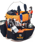 64 Pocket Bucket Tool Organizer Caddy for 5 Gallon Buckets with Beefy 600D canvas liner, filled with tools and accessories.