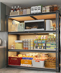 40 Inch Wide Heavy Duty Garage Shelving System With Rolled Edge Columns For Basement Pantry Storage And Workshop Organization Multipurpose Metal Shelves Sturdy Industrial Shelving Racks For Home And Office Use, black metal 4-tier pantry shelf in kitchen