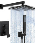 Matte Black 10 Inch Rain Shower Head With Handheld Spray Shower System, Wall Mounted Pressure Balance Valve Included, cUPC Certified