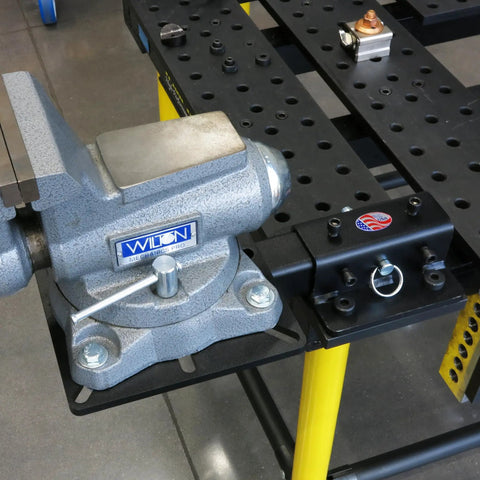 Tough As Nails Universal Vise And Bench Grinder Mount Heavy Duty Steel Workbench with a secure Wilton vise attached.