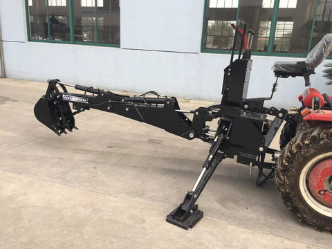 3 Point Hitch PTO Hydraulic Backhoe Attachment For Tractors With 15 Inch Bucket, 4928 Lbs Digging Force, attached to tractor