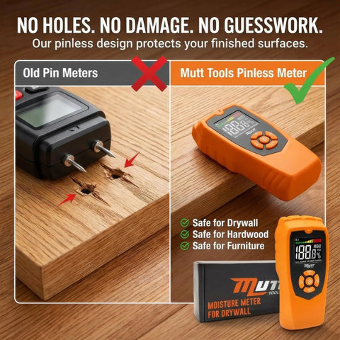 Pinless Moisture Meter For Drywall And Wood Two Inch Scan Detect Hidden Water Damage Behind Walls With Quick Readings Pro Grade Lumber Moisture Tester For DIYers And Pros on wood